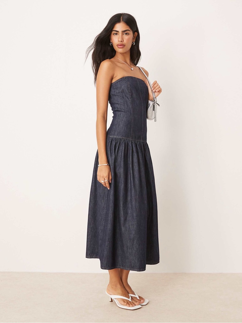 Strapless Dark Denim Midi Dress